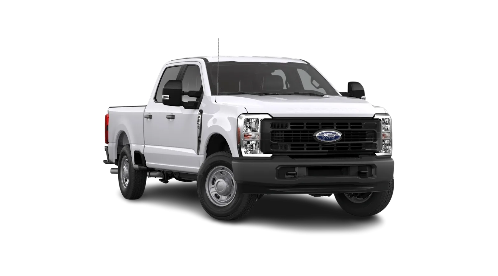 2026 Ford F-250 Super Duty XL crew cab short bed in Oxford White, studio cut-out on a plain background