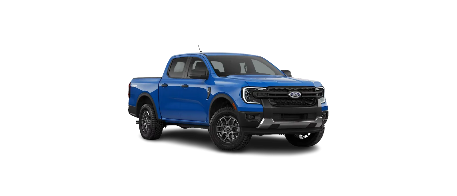 2026 Ford Ranger XLT in Velocity Blue, studio cut-out on a plain background