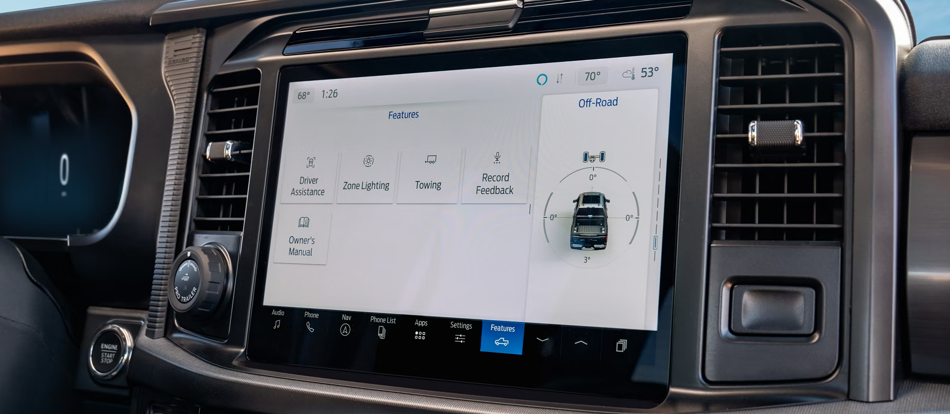 2026 Ford F-150 Platinum interior showing premium leather cockpit and dual-screen dashboard