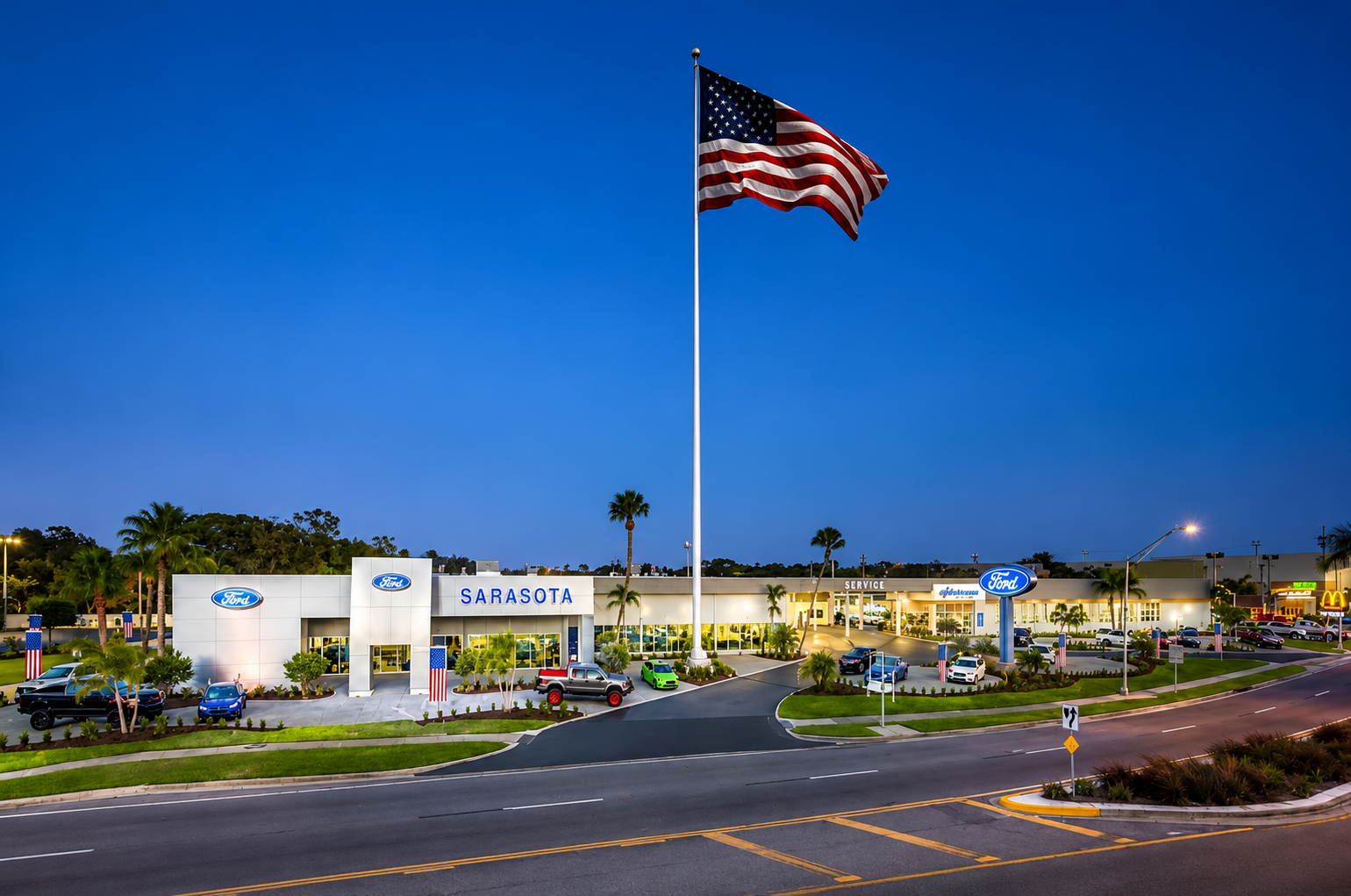 Exterior of Sarasota Ford dealership at 707 South Washington Boulevard in Sarasota, FL
